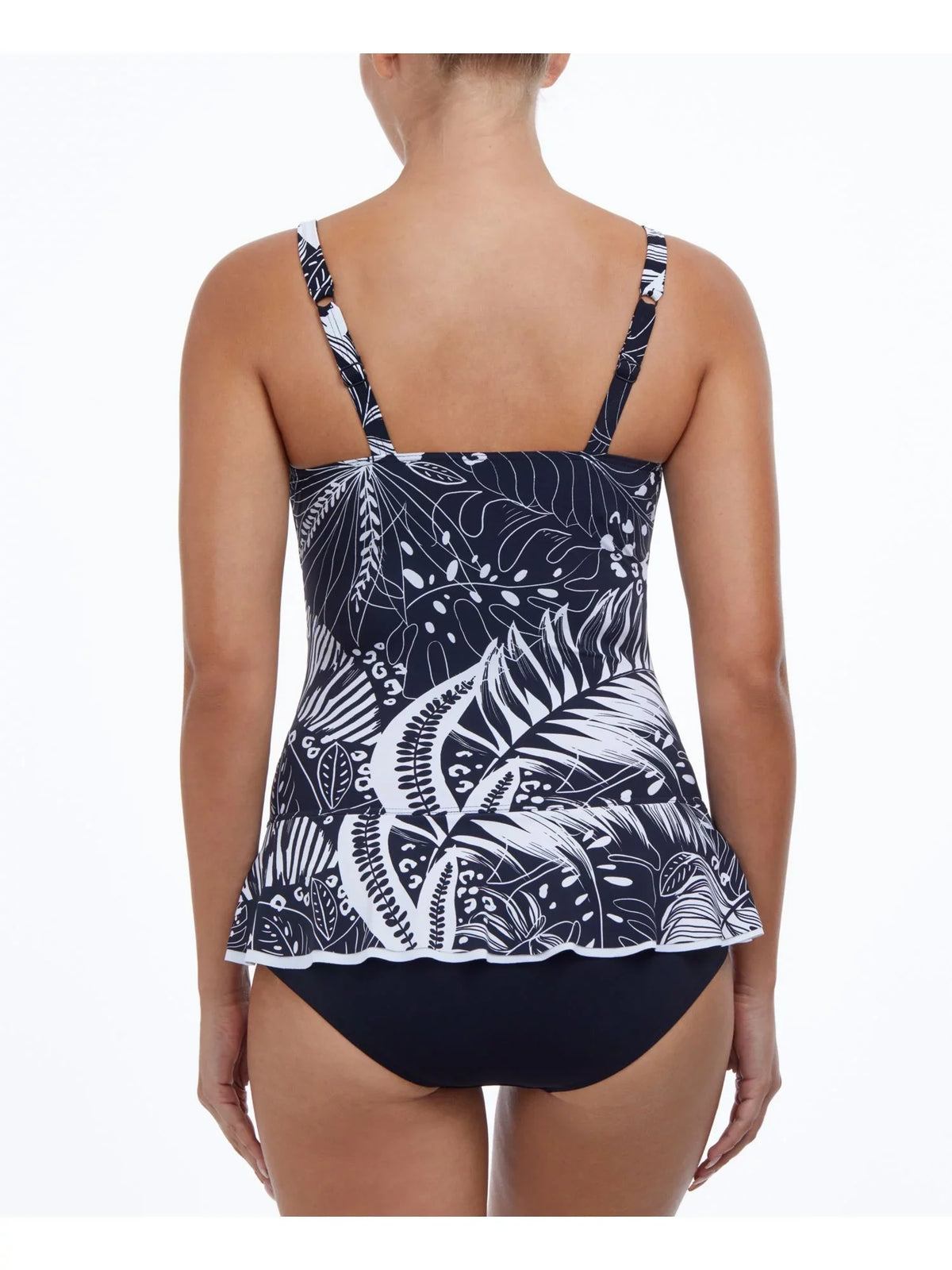 Sweetheart Women's Ruffled Tropical Cups Control Swimdress by Black 8 Adjustable Stretch Tummy Fixed Marbella Print GOTTEX Neck PROFILE
