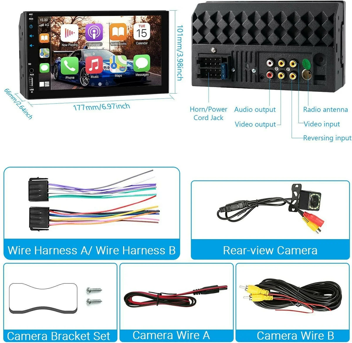 '+ Camera Touch Android/Apple 2Din Screen Double 12LED Player 7" Carplay Radio Stereo Car
