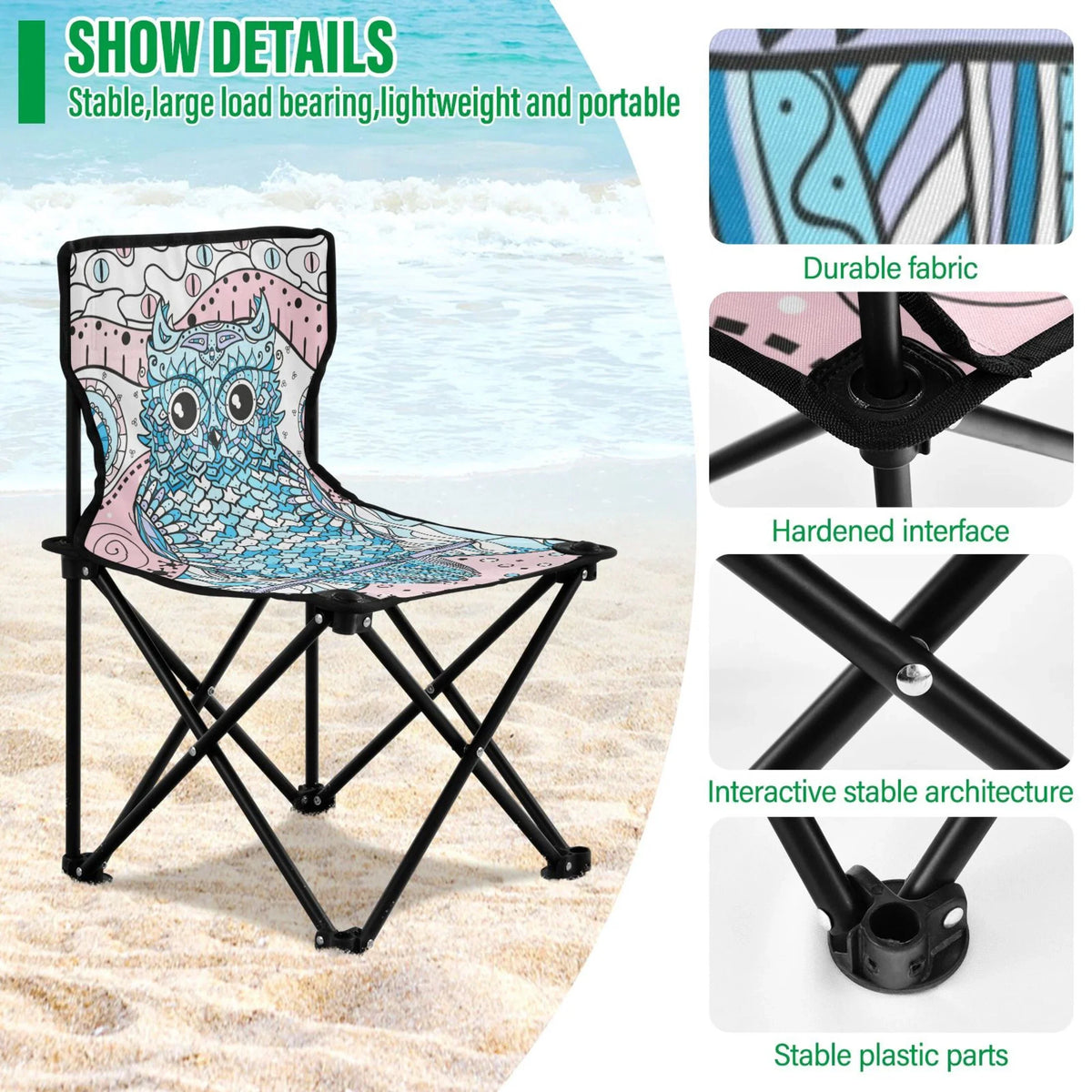 Beach Chair Owl Chair Kids Abstract with Chair Chair Camping Lawn Carry Outdoor Portable Mandala Fishing Small Folding for Bag