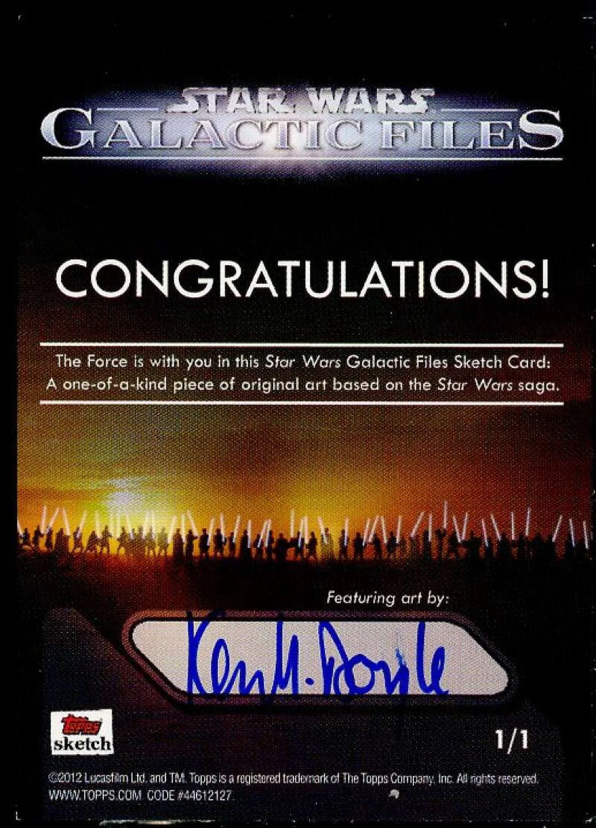Card Doyle Star Card Files Autograph Wars 2012 Galactic Kevin #1/1 Sketch
