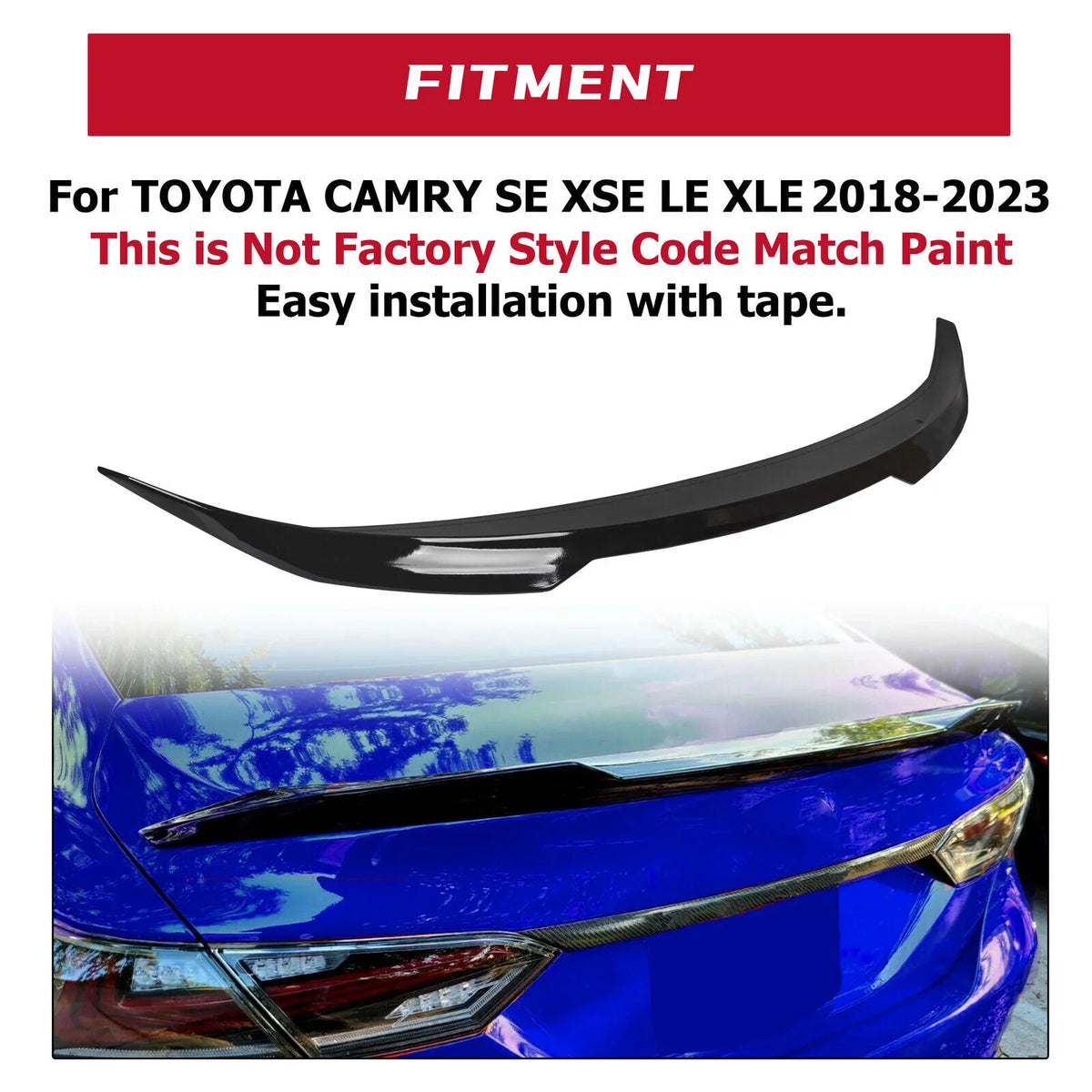Trunk Style XSE SE for Spoiler 19 Rear Camry 20 Lid XLE Glossy Black LE Kojem M4 Toyota 2018-2021 Wing
