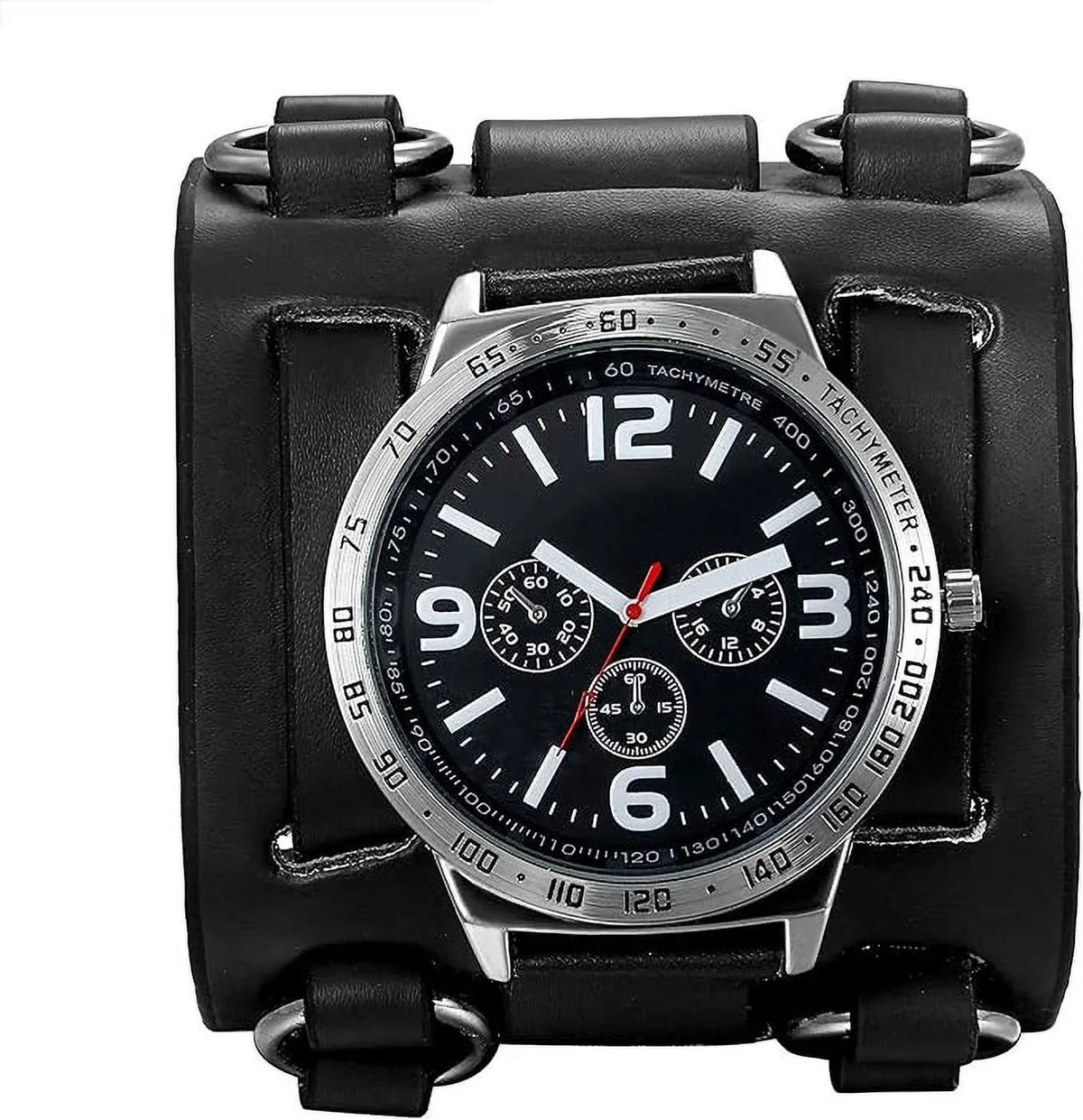 Watch Dial Wrist Watch Wide Gothic Genuine Black Quartz Watches Bracelet Leather Costume Halloween Hip-hop Military Cuff Retro Mens for Sport Replaceable Big Japan Steampunk