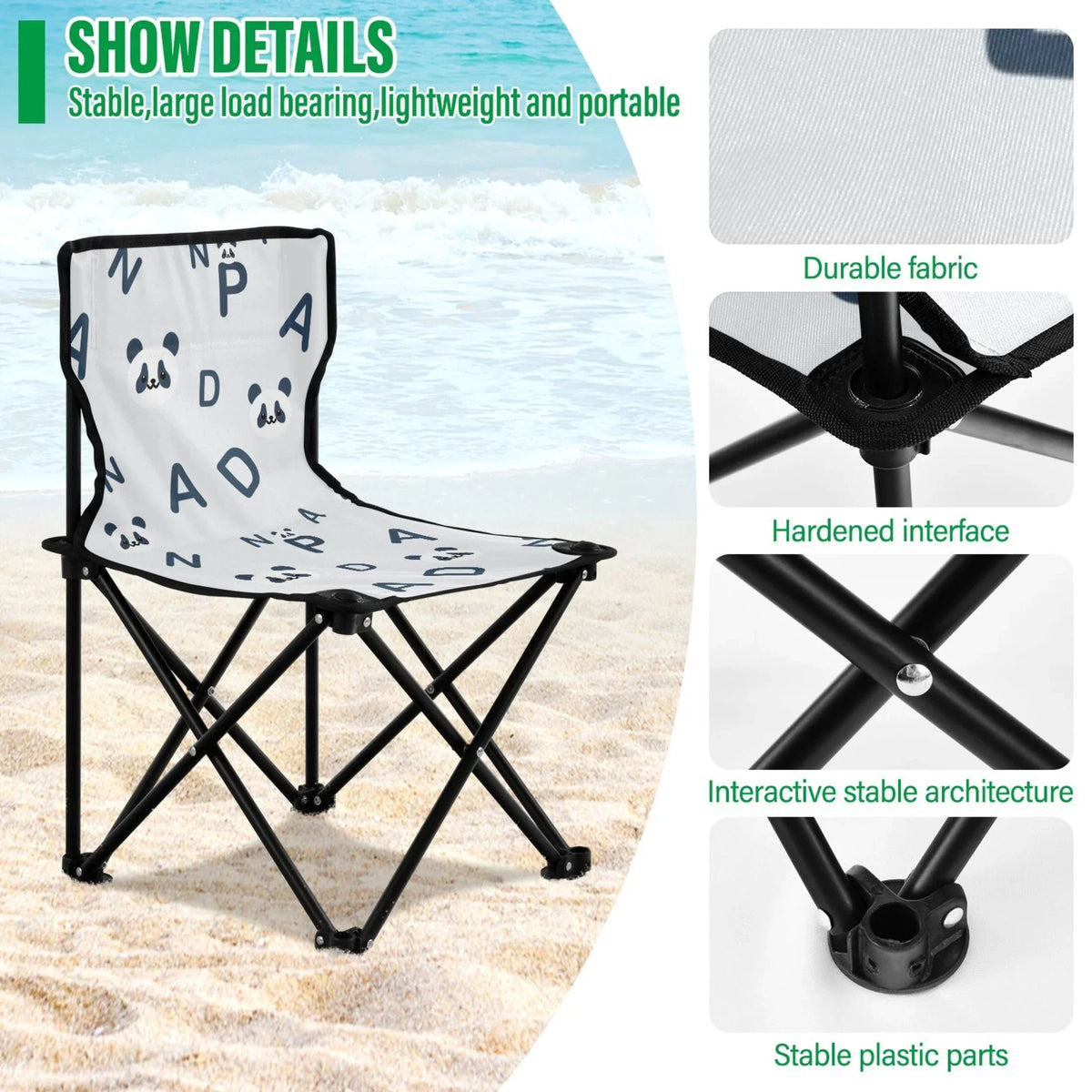 Lawn Fishing Bag Small Chair Pandas Alphabet Portable for Outdoor Carry Folding Cartoon Chair Chair and Kids Chair Camping with Beach