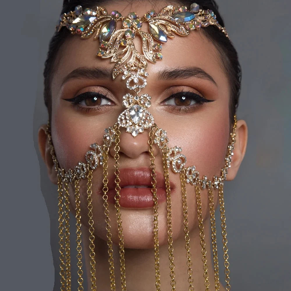 Jewelry Jewelry Mask for Costumes Headpiece Rhinestone Crystal Chain Face Hair Tassel Halloween Women Face