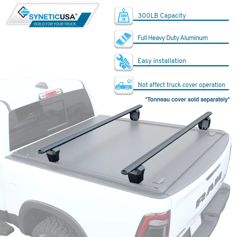 Cargo F150 Crossbar with HD Syneticusa Truck Heavy Silverado Compatible Towers Bed Adjustable Rack Duty Titan Tundra Ram