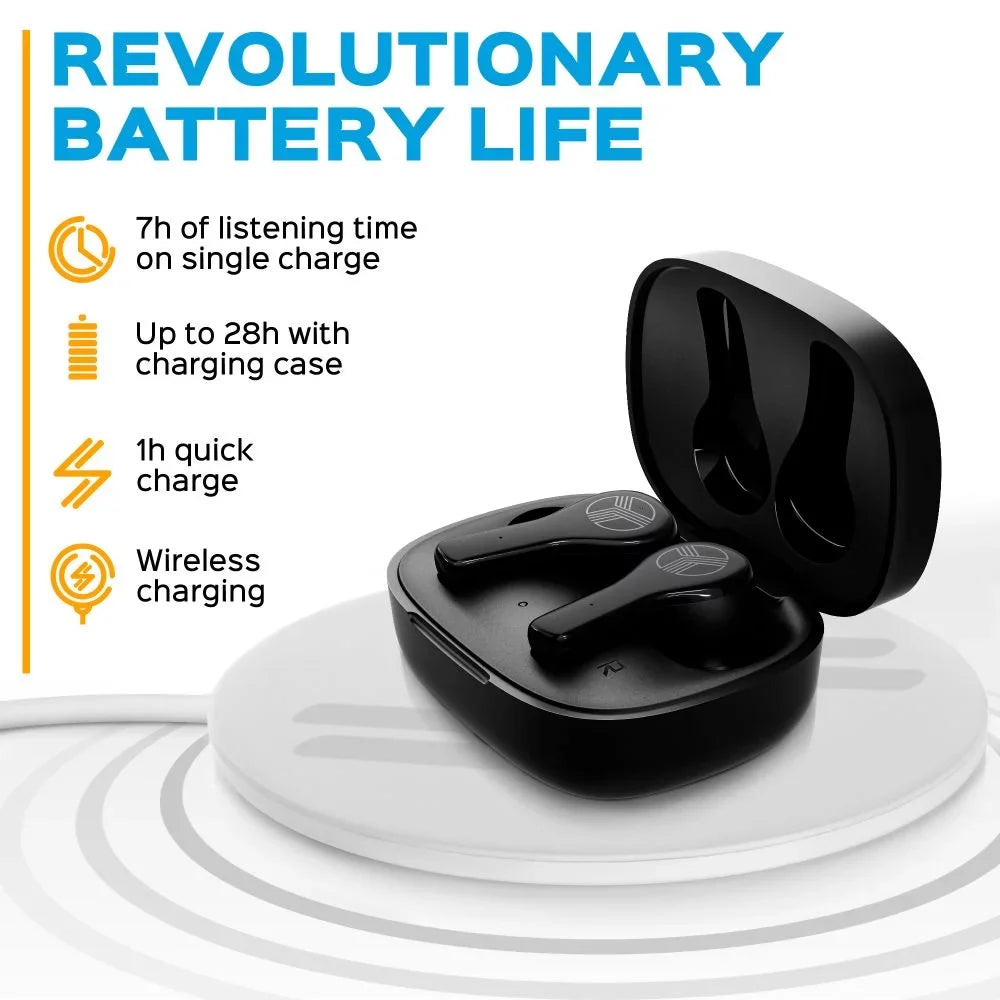 Earbuds, Charging, Port, 28H with Includes Time, Charging Noise IPX8 True Black up Bluetooth - TREBLAB Earbuds WX8 and Control w/Wireless of USB-C Waterproof 5.1, Play Isolation, Touch Case Wireless