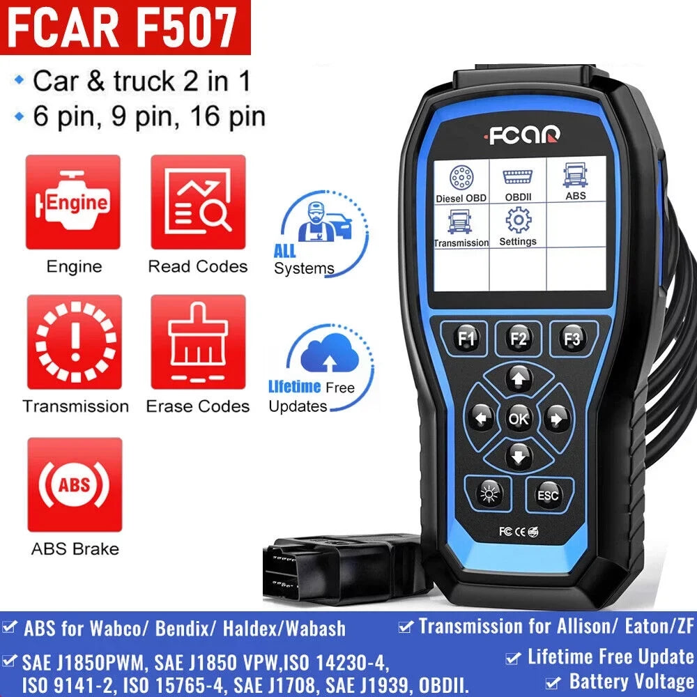 ABS Scanner Scanner Scan fit All OBD2 Tool Mack FCAR Transmission System Duty for Diesel Freightliner Heavy System All Reader Code F507 Volvo Heavy Truck