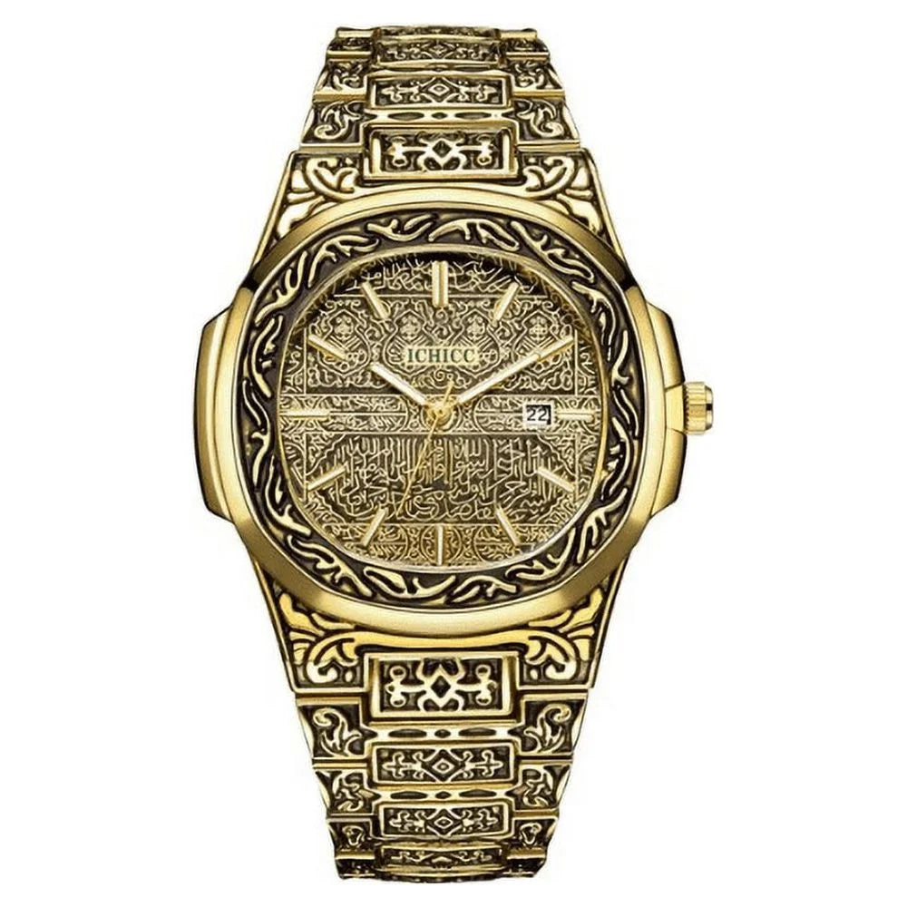 Stainless Vintage for Analogue Men GIFT Watches Gold Wrist Quartz Strap Calendar Watch with Steel