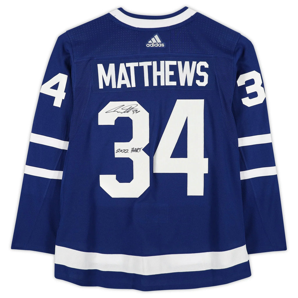 Auston Hart Toronto with Leafs adidas Authentic Blue Jersey Maple Trophy ''2022 2022 Hart'' Matthews Winner Autographed