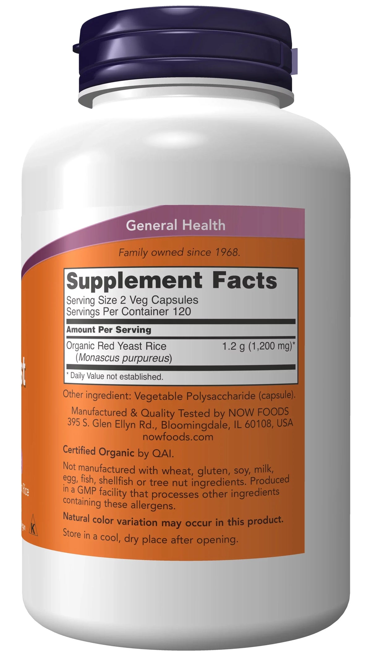 mg, 600 240 Supplements, with Organic Rice, Yeast Veg Capsules Rice Yeast Made Red NOW Red