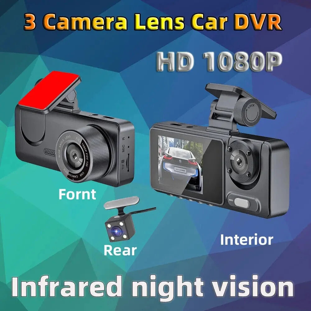 System 1080P Recorder JLLOM Dash Car Dual Cam Front/Rear/Inside Video Monitor G-sensor Lens