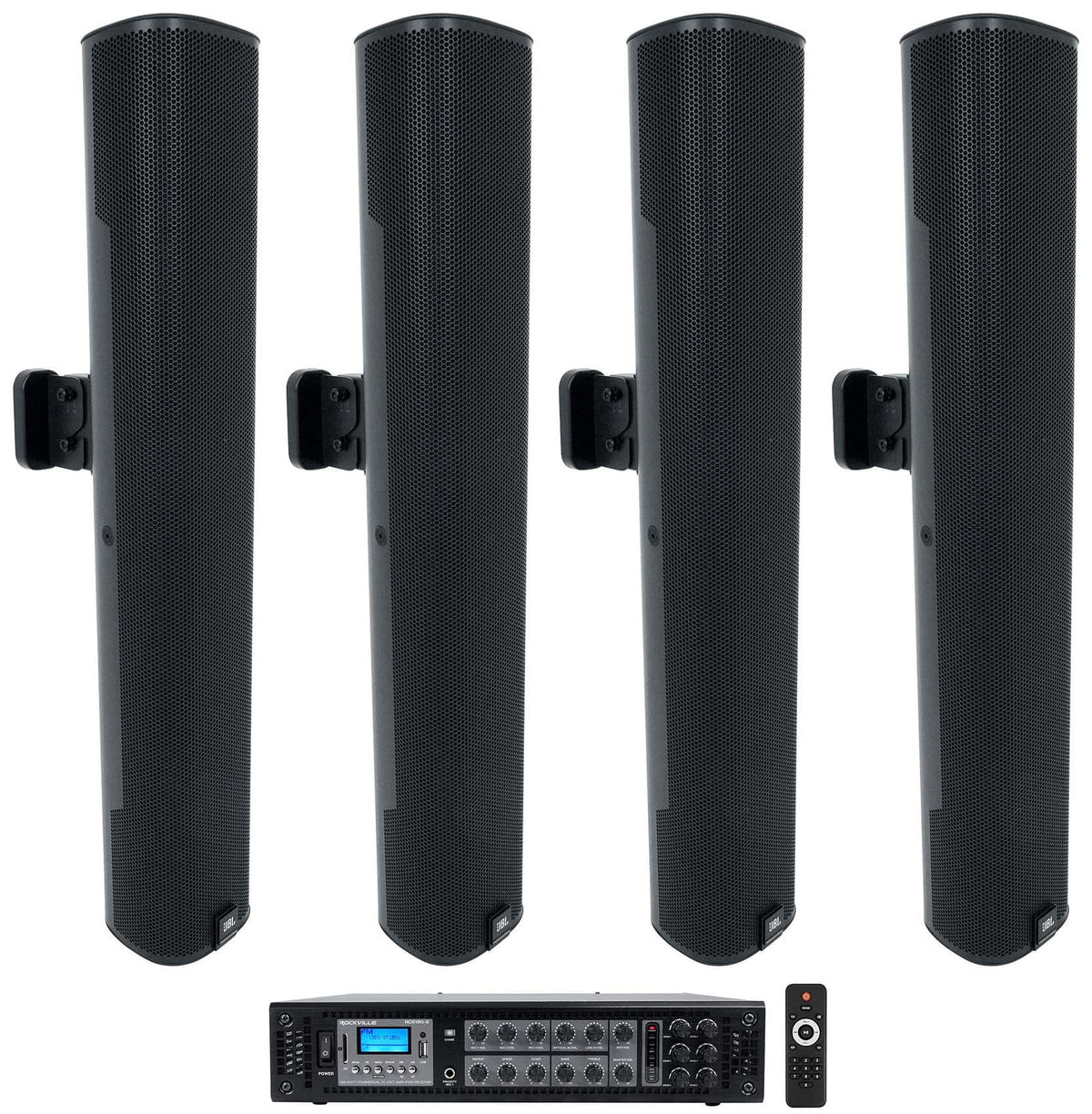 JBL Speakers+Amp Column Commercial Mount Black COL600-BK Array 70V Wall 24" (4)