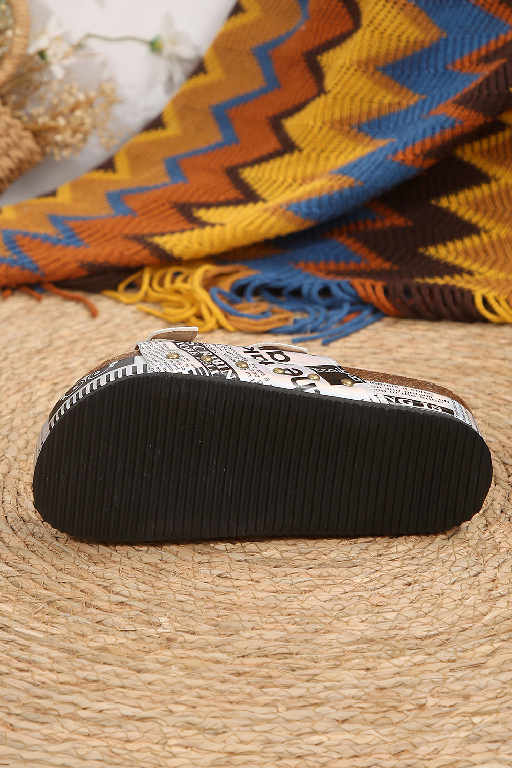 Slippers Dual Stud Platform Buckle Leathered White