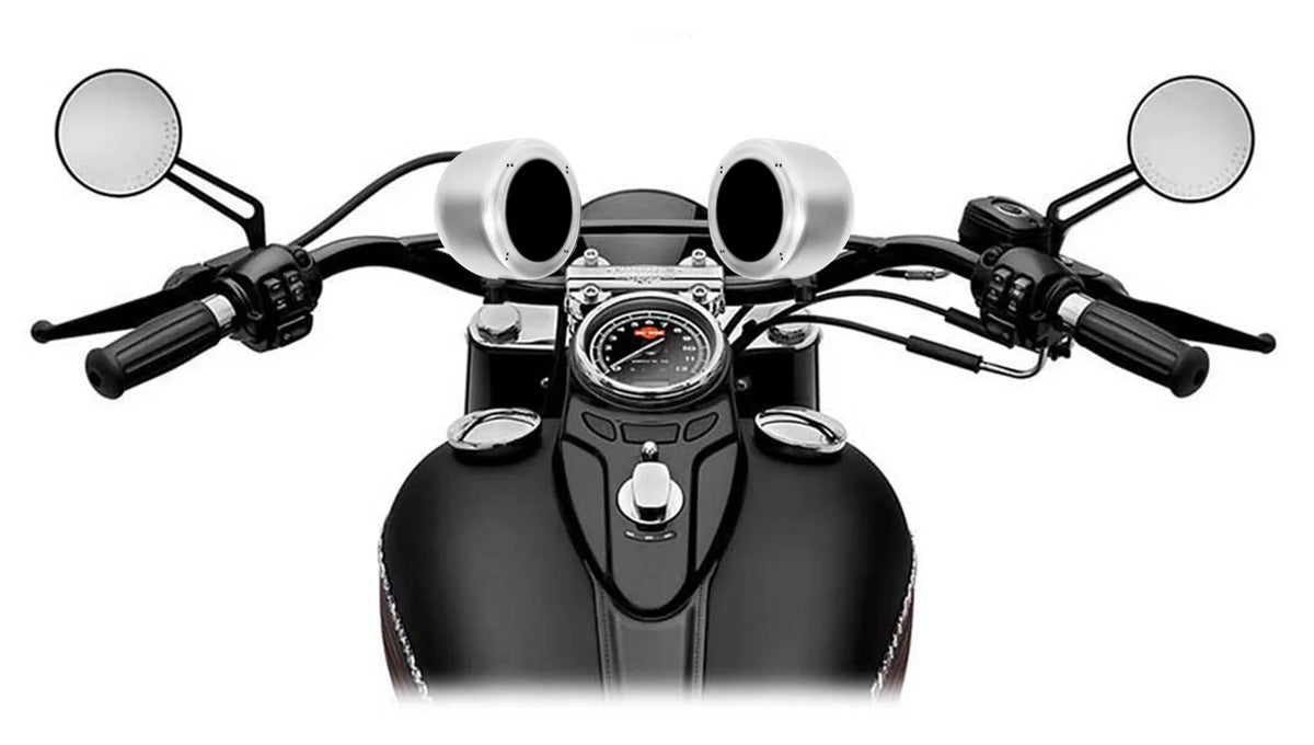 (2) Aluminum Speaker 4" Pods Swivel MAC40B Motorcycle Handlebar Rockville Chrome