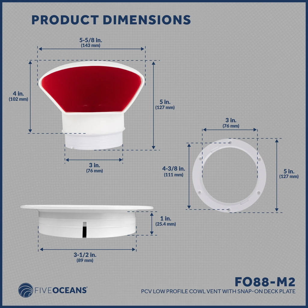 Cover, or for PVC, Cabin Air FO88-M2 Deck Snap-On Pack 2 - Cowl and and Intake Plate Oceans with Profile Vent Interior, Ventilation Low Red Five UV-Resistant 3-Inch Flexible