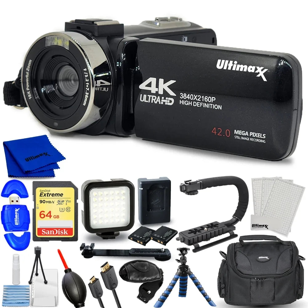 Bundle Video Ultra Camcorder with Camera LED Light Vlog HD 42MP 4K Ultimaxx