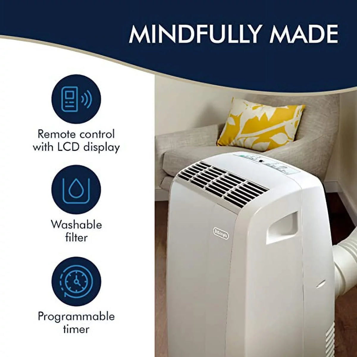 ASHRAE) Air Restored BTU BTU DeLonghi Dehumidifier 3-Speed 6,700 Portable (Refurbished) with (10,000 Conditioner