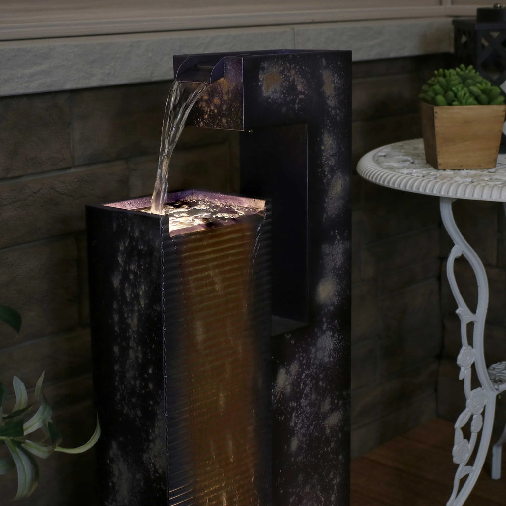 Fountain LED Lights Outdoor with Tower - 32" Metal Sunnydaze Cascading