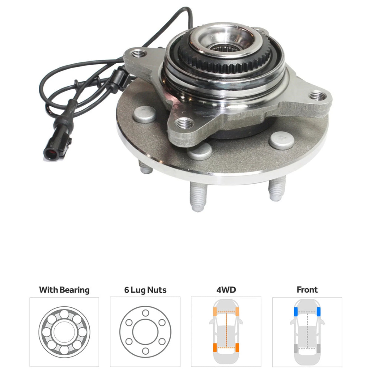 Eddie 6 in. Bauer 8 x Ford 5.31 fits With Side 4.6L Bolt Drive Hub Wheel Four Pattern Front 2000-2006 Wheel Expedition Cyl Bearing