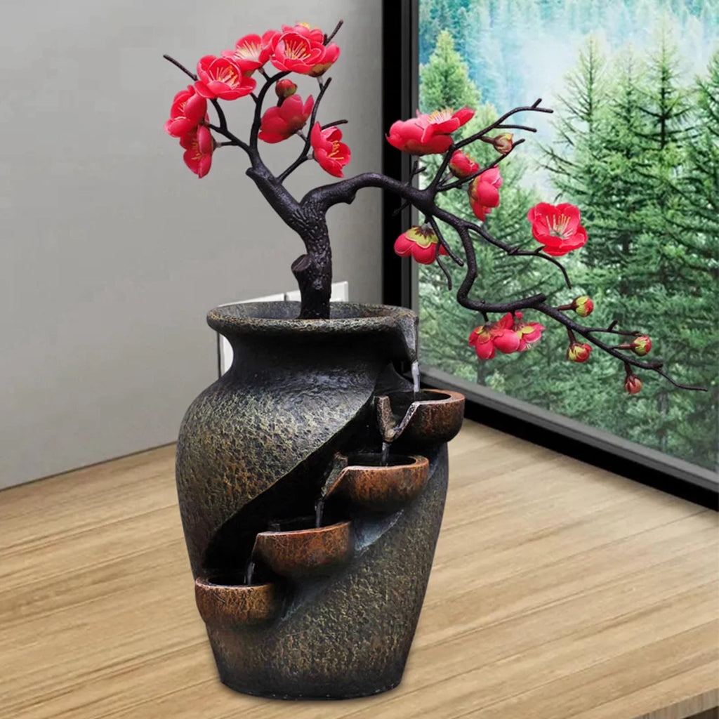 Desk Craft Shui Living Waterfall Gifts Creative Vase Feng Soothing Water Office Relaxation for Fountains Tabletop Fountain room Flower Simulation Garden VaseThree-dimensional Decor